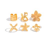 XFSRG 6 Pièces Ensemble De Gros Anneaux Dorés Pour Femmes En Plaqué Or 14k Comme Bagues Dômes Épaisses Tendances À Porter Superposées Ou Séparément Looks Élégants Motif Étoile de mer (Or)