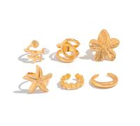 XFSRG 6 Pièces Ensemble De Gros Anneaux Dorés Pour Femmes En Plaqué Or 14k Comme Bagues Dômes Épaisses Tendances À Porter Superposées Ou Séparément Looks Élégants Motif Coquillage (Or)