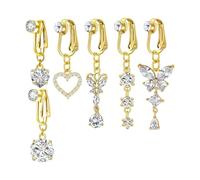 XFSRG 6 Pièces Faux Piercing Nombril Clip Anneau de Nombril Non Percée Bijoux Cuivre Hypoallergénique Papillon Coeur Bijoux de Corps (Or)