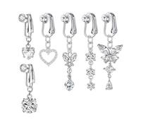 XFSRG 6 Pièces Faux Piercing Nombril Clip Anneau de Nombril Non Percée Bijoux Cuivre Hypoallergénique Papillon Coeur Bijoux de Corps (Argent)