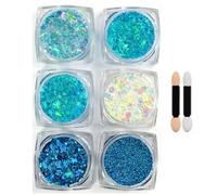 XFSRG 6 Pièces Maquillage Paillettes Visage Gel Paillette pour Visage Corps et Cheveux avec Étoiles Cœurs et Papillons Effet Scintillant pour Fêtes Carnaval et Halloween (Bleu)