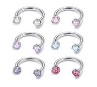 XFSRG 6 Pièces Piercing Nez en forme de U avec Cristaux Brillants Acier Inoxydable Septum Bijou Corporel Piercing Helix Tragus Accessoire Mode