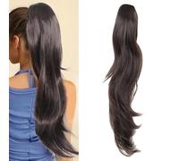 XFSRG 60 cm Extension de Queue de Cheval avec Cordon et Pinces Extension de Queue de Cheval Longue et Ondulée Pièce de Cheveux Synthétique Multi Couches pour les Femmes(Noir brunâtre)