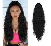 XFSRG 66cm Extension Cheveux Queue De Cheval Avec Défrisage Au Maïs Ponytail Bouclés Curly Hair Postiche Naturel Ponytail Cheveux Elegant Avec Pince Pour Fêtes Célébration(Noir)