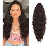 XFSRG 66cm Extension Cheveux Queue De Cheval Avec Défrisage Au Maïs Ponytail Bouclés Curly Hair Postiche Naturel Ponytail Cheveux Elegant Avec Pince Pour Fêtes Célébration(Marron Foncé)