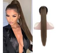XFSRG 66cm Ponytail Cheveux Naturel Extension Queue De Cheval Postiche Cheveux Raides Avec Pinces Perruque Femme Naturelle Convient Pour Rencontres Party Fêtes(Marron Foncé)