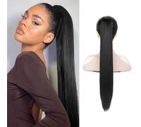 XFSRG 66cm Ponytail Cheveux Naturel Extension Queue De Cheval Postiche Cheveux Raides Avec Pinces Perruque Femme Naturelle Convient Pour Rencontres Party Fêtes(Noir)