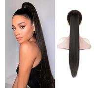 XFSRG 66cm Ponytail Cheveux Naturel Extension Queue De Cheval Postiche Cheveux Raides Avec Pinces Perruque Femme Naturelle Convient Pour Rencontres Party Fêtes(Marron Noir)