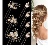 XFSRG 7 Pièces Epingle a Cheveux Mariage Ornés de Feuilles Peignes à Cheveux de Mariée en Forme de U Accessoires pour Femmes et Filles (Or)