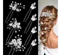 XFSRG 7 Pièces Epingle a Cheveux Mariage Ornés de Feuilles Peignes à Cheveux de Mariée en Forme de U Accessoires pour Femmes et Filles (Argent)