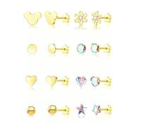 XFSRG 8 Paires Boucle D'oreille à Visser Cœur Étoile Fleur Rond Boucles