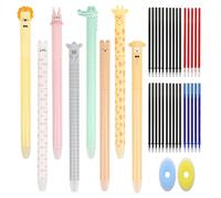 XFSRG 8 Pcs Stylos à Bille Effaçables en Forme D’animaux Stylos à Encre Gel Effaçable 30 Recharges Pointe de 0,5 mm avec 2 Gommes pour Enfants Etudiants Ecole Bureau