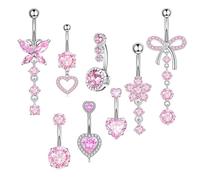 XFSRG 8 Pièces 14G Piercing Nombril Acier Inoxydable Chirurgical pour Femmes Anneaux de Nombril Grossesse Clicker Piercings Bijoux de Corps (Rose)