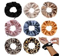 XFSRG 8 Pièces Chouchous en Velours Elastique Cheveux Avec Fermeture Eclair Bandes Ties Cordes Accessoires Élastiques Cheveux Souples pour Femme ou Filles (Set 1)