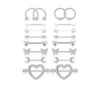 XFSRG 9 paires Piercing Teton Femme en Acier Acier inoxydable Ensemble de Bijoux de Corps Piercing Langue Élégance pour Femmes