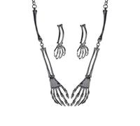 XFSRG Accessoires Halloween Gothique Bijoux Squelette Main Os Déguisement Femme Collier Bracelet Ensemble Accessoire Halloween Gothique Vintage