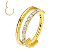 XFSRG Anneau Double en Titane G23 avec Zircons Piercing Nez Anneaux et Boucle d'Oreille Hypoallergénique Charnière Invisible Bijoux pour Hommes et Femmes (Or-3)