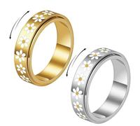 XFSRG Bague Anti Stress Rotative Marguerite Bague Spinner Plaquée Or 18K Set de Bagues Fidget Tournantes Or et Argent pour la Réduction du Stress (9)
