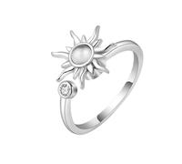 XFSRG Bague Femme Soleil Rotatif Anti Stress Bague Ajustable avec Cristal Bagues Bijoux Mode Filles Cadeau Anniversaire Mariage Soirée