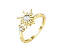XFSRG Bague Femme Soleil Rotatif Anti Stress Bague Ajustable avec Cristal Bagues Bijoux Mode Filles Cadeau Anniversaire Mariage Soirée