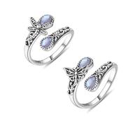 XFSRG Bague papillon femme libellule réglable inspiration nature bague ouverte ajustable bijoux femme style vintage anneau fantaisie argent pierre bleu ciel