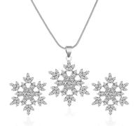 XFSRG Bijoux de Noël Pendentif Collier de Noël Flocon Neige Cristal Brillant Ensemble Boucles d'Oreilles(Argent)