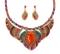 XFSRG Bijoux Femme Coloré Ethnique Ensemble Femme Collier et Boucles d'Oreilles Parure Bijoux Fille Parfait pour Toutes les Occasions