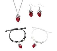 XFSRG Bijoux Femme Ensemble Collier Et Boucles d'Oreilles En Bracelet Forme De Cœur Rouge Élégant Pour Toutes Les Occasions