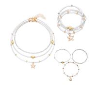 XFSRG Bijoux Femme Ensemble Collier et Bracelet de Cheville Bracelet Étoile de Mer Perles Blanches et Dorées Élégant et Bohème Pour Toutes Occasions (Blanc-2)