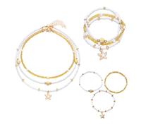 XFSRG Bijoux Femme Ensemble Collier et Bracelet de Cheville Bracelet Étoile de Mer Perles Blanches et Dorées Élégant et Bohème Pour Toutes Occasions (Blanc-1)