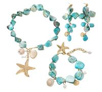 XFSRG Bijoux Femme Exquis Parure Collier Bracelet Boucles d'Oreilles Style Marin Élégant Pour Toutes Occasions (Bleu)