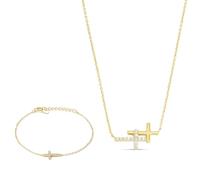 XFSRG Bijoux Femme Parure Collier et Bracelet Croix Or Élégant et Moderne pour Toutes Occasions (Or)