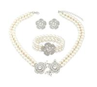 XFSRG Bijoux Femme Perles Éclatantes Parure Bijoux Femme Élégants Collier Boucles d'Oreilles et Bracelet pour Soirées et Mariages (D-125)