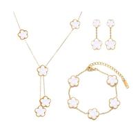 XFSRG Bijoux Trèfle À Quatre Feuilles Set Bijoux Parure Plaqué Or 18 Carats Quatre Feuilles Collier Boucles d’oreilles Bracel Pour Femme Filles De Mariage(Blanc)