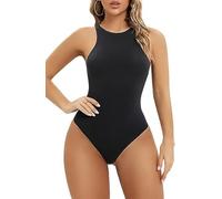 XFSRG Body Femme Sans Manches Sexy Combinaison à Col Rond Top Slim Fit Bodysuit Élégant T Shirt Basique Combinaisons Clubwear (Noir/XL)