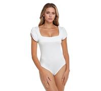 XFSRG Body Manche Courte Femme Bodysuit Carré Col Élégant Moulant Sculptant Manches Bouffantes Bodys pour Femme Top String Shapewear Gainant Confortable Extensible Vêtement Basique