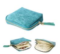 XFSRG Boite a Bijoux Femme avec Franges Pochette de Voyage Anti Rayures et Portable Boite pour Boucles d'Oreilles Bagues Colliers(Bleu paon)