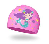 XFSRG Bonnet de Bain Enfant Sirène Rose Bonnet Piscine Fille Imperméable Bonnet de Douche Enfant Confortable et Élastique Accessoire Natation pour Piscine et Plage