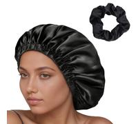 XFSRG Bonnet Satin Soie Nuit Femme Double Couche Cagoule de Sommeil en Satin Réglable avec 1 Bandes de Cheveux pour Cheveux Longs & Bouclés Anti-Frisottis et Hydratation (Noir)