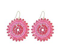 XFSRG Boucle d’Oreille Boho en Perles Tissées à la Main dans un Style Ethnique Design Rond Longueur 5 cm Adaptées aux Jeans et Robes pour Femmes et Usage Quotidien (Rouge)