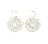 XFSRG Boucle d’Oreille Boho en Perles Tissées à la Main dans un Style Ethnique Design Rond Longueur 5 cm Adaptées aux Jeans et Robes pour Femmes et Usage Quotidien (Blanc)