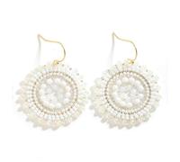 XFSRG Boucle d’Oreille Boho en Perles Tissées à la Main dans un Style Ethnique Design Rond Longueur 5 cm Adaptées aux Jeans et Robes pour Femmes et Usage Quotidien (Blanc)