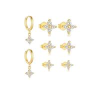 XFSRG Boucles d’Oreilles 14K Or Femme Ensemble 4 Paires Trèfle hypoallergénique Or 14 carats Délicates boucles d'oreilles CZ légance Discrète pour au Quotidien