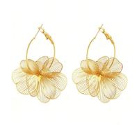 XFSRG Boucles d’Oreilles Fleur Dorée 14K Style Rétro Légères et Élégantes Effet Sculpteur Métalliquepour Femmes Soirées ou Tenues Quotidiennes