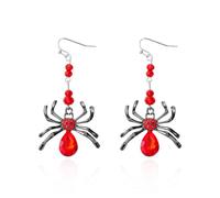 XFSRG Boucles d’Oreilles Halloween Femme Araignées Scintillantes avec Gouttes de Pierres Précieuses Pendants Légers et Audacieux Bijoux Gothiques pour Fête et Quotidien (Rouge)
