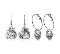 XFSRG Boucles d’Oreilles Halloween Femme Vintage Gothic Punk Pendants avec Motifs Classiques d’Halloween Bijoux pour Soirée Déguisée et Usage Quotidien (Argent-1)