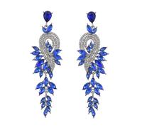 XFSRG Boucles D'oreilles Élégantes Motif Paon Cristaux Brillants Bijoux Longues Pendantes Strass Luxe