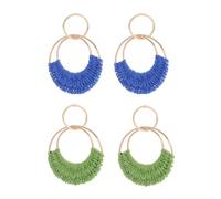 XFSRG Boucles D'oreilles en Raphia pour Femmes et Filles Bohème Main Braid Hoop Baisse Balancent Boucles D'oreilles D'été pour Plage (Bleu et Vert)