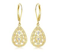 XFSRG Boucles d'Oreilles Femme Ajouré en Forme de Goutte Pendentif en Zircone Accessoires de Luxe Élégantes (Or)
