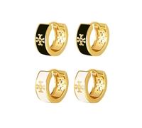 XFSRG Boucles d'Oreilles Femme Créoles en Acier Inoxydable Doré et Émail NoirBlanc Élégantes Bijoux Femme pour Toutes Occasions